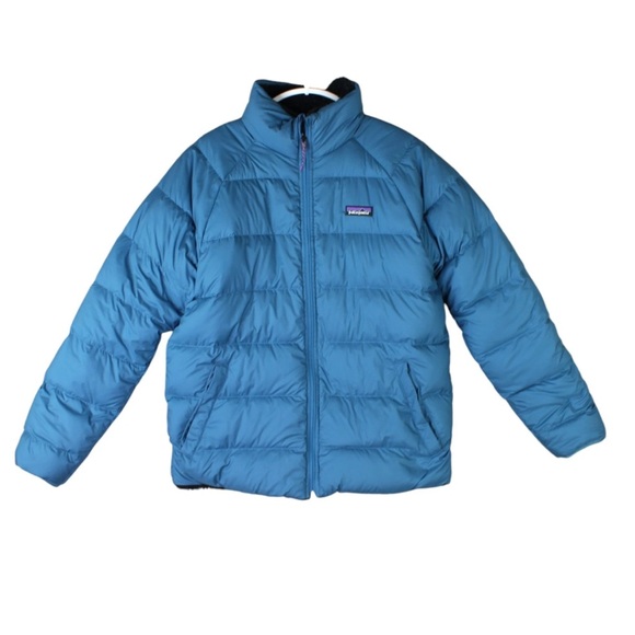 Patagonia Reversible Silent Down Puffer Jacket Mens Blue Black Size Medium $329
